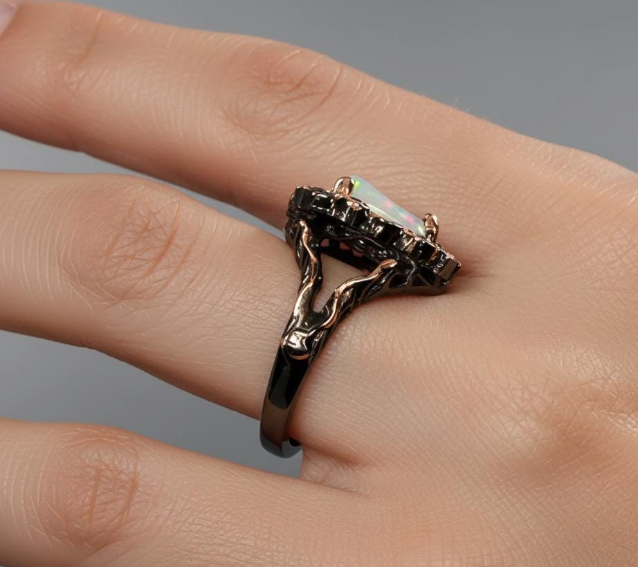 925 Sterling Silver Raw Opal Halo Ring