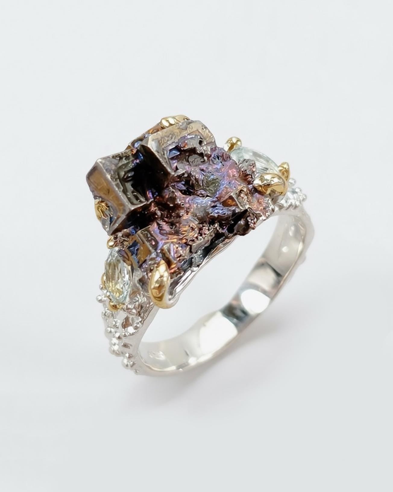 925 Sterling Silver Raw Bismuth Textured Ring