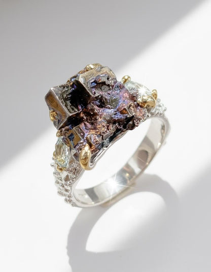 925 Sterling Silver Raw Bismuth Textured Ring