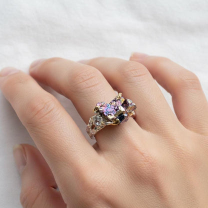 925 Sterling Silver Raw Bismuth Textured Ring