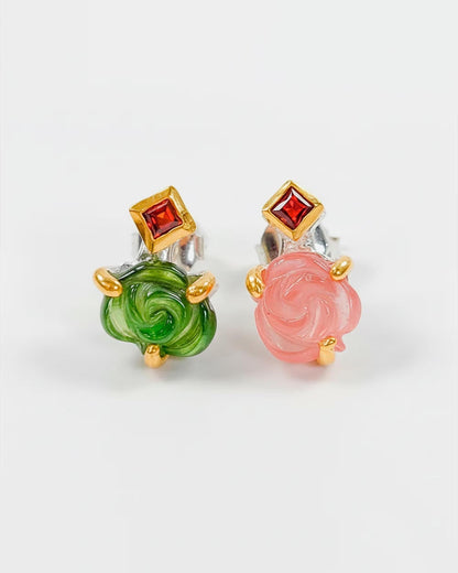 925 Sterling Silver Flower Tourmaline Stud Earrings