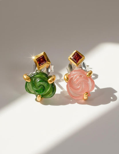 925 Sterling Silver Flower Tourmaline Stud Earrings