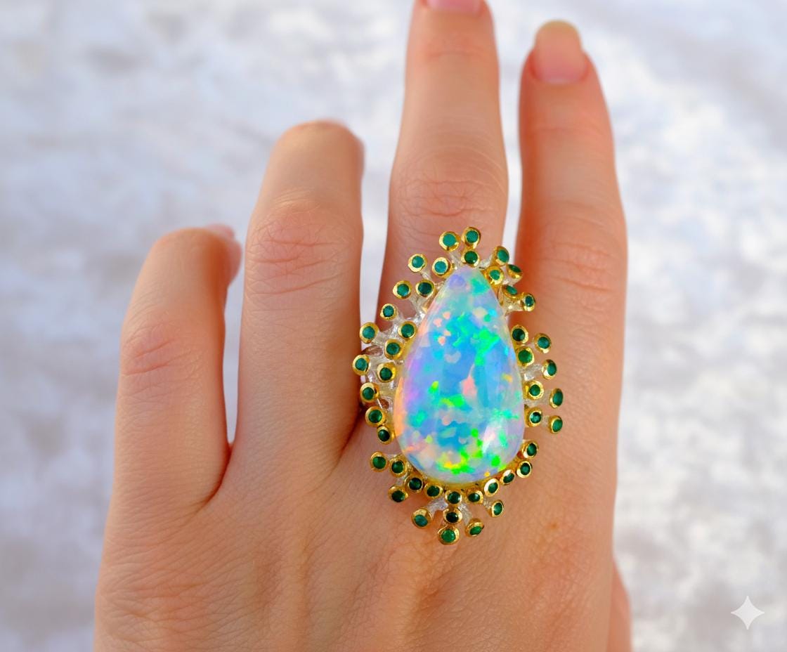 925 Sterling Silver Fire Opal Statement Ring