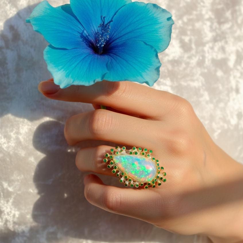 925 Sterling Silver Fire Opal Statement Ring