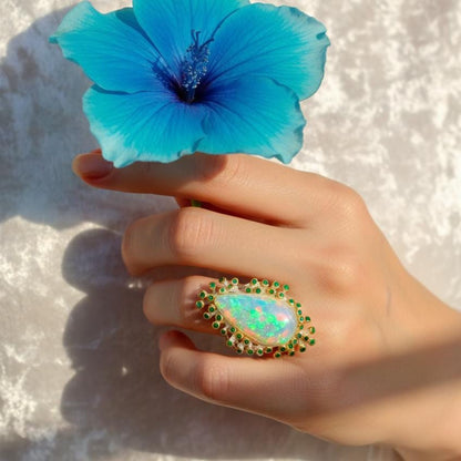 925 Sterling Silver Fire Opal Statement Ring