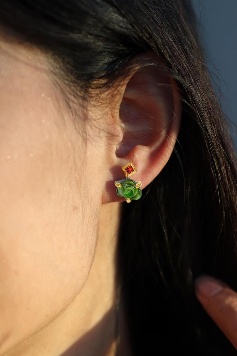 925 Sterling Silver Flower Tourmaline Stud Earrings