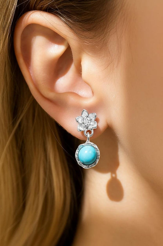 925 Sterling Silver Turquoise Birth Flower Earrings