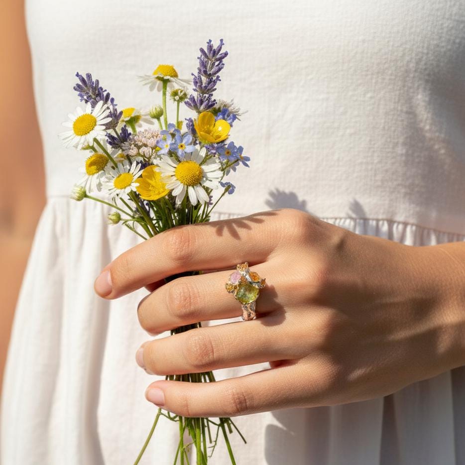 925 Sterling Silver Raw Peridot Sapphire Ring