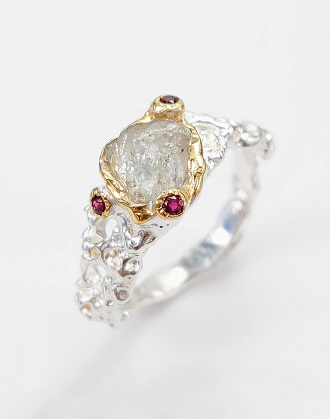 925 Sterling Silver Raw White Sapphire Ring