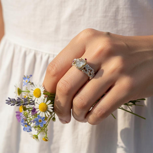 925 Sterling Silver Raw White Sapphire Ring