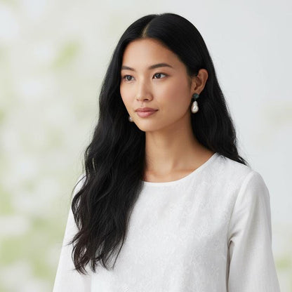 925 Sterling Silver Pearl Moss Agate Statement Earrings