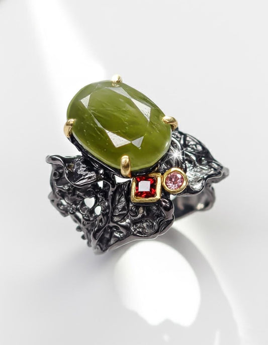 925 Sterling Silver Green Sapphire Chunky Ring
