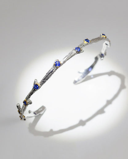 925 Sterling Silver Sapphire Cuff Bracelet