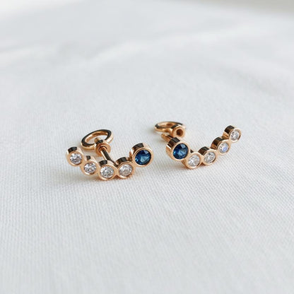 14K Solid Rose Gold Sapphire Ear Crawler Earrings