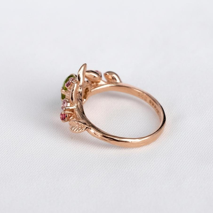 14K Solid Gold Green Peridot Spinel Ring