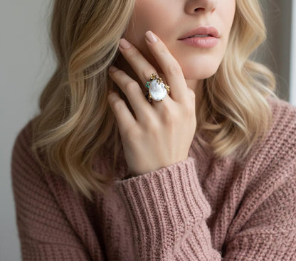 925 Sterling Silver Baroque Pearl Chunky Ring