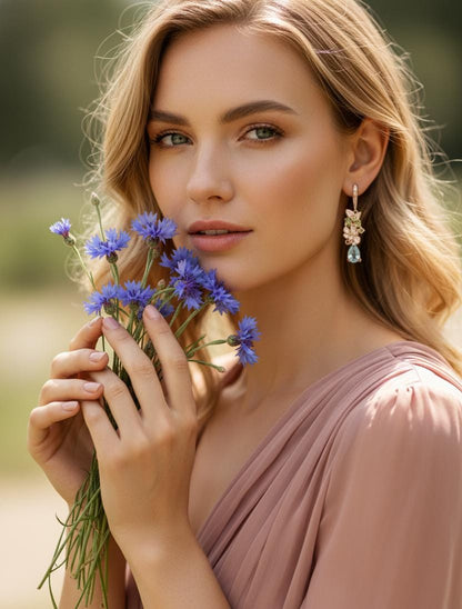 925 Sterling Silver Kyanite Flower Earrings