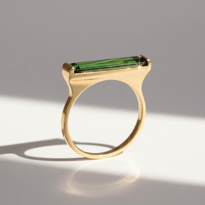14K Solid Gold Tourmaline Long Bar Ring