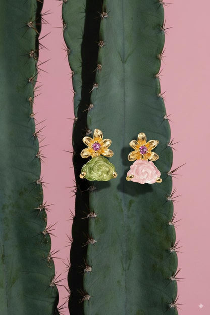 925 Sterling Silver Tourmaline Rose Stud Earrings