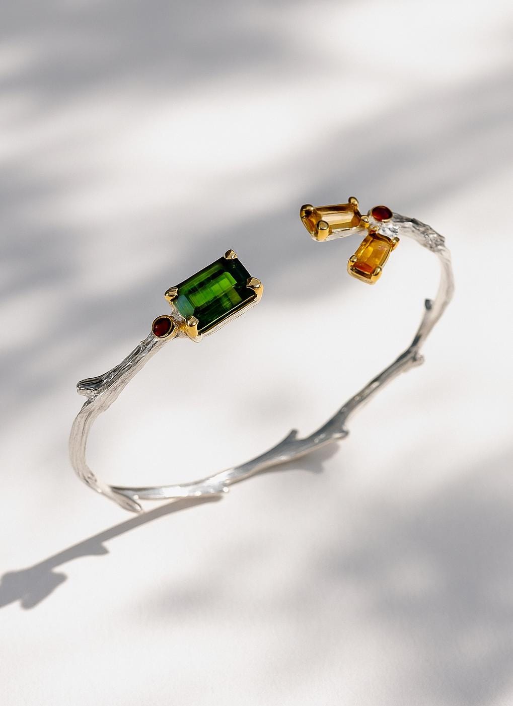 925 Sterling Silver Tourmaline Citrine Cuff Bracelet