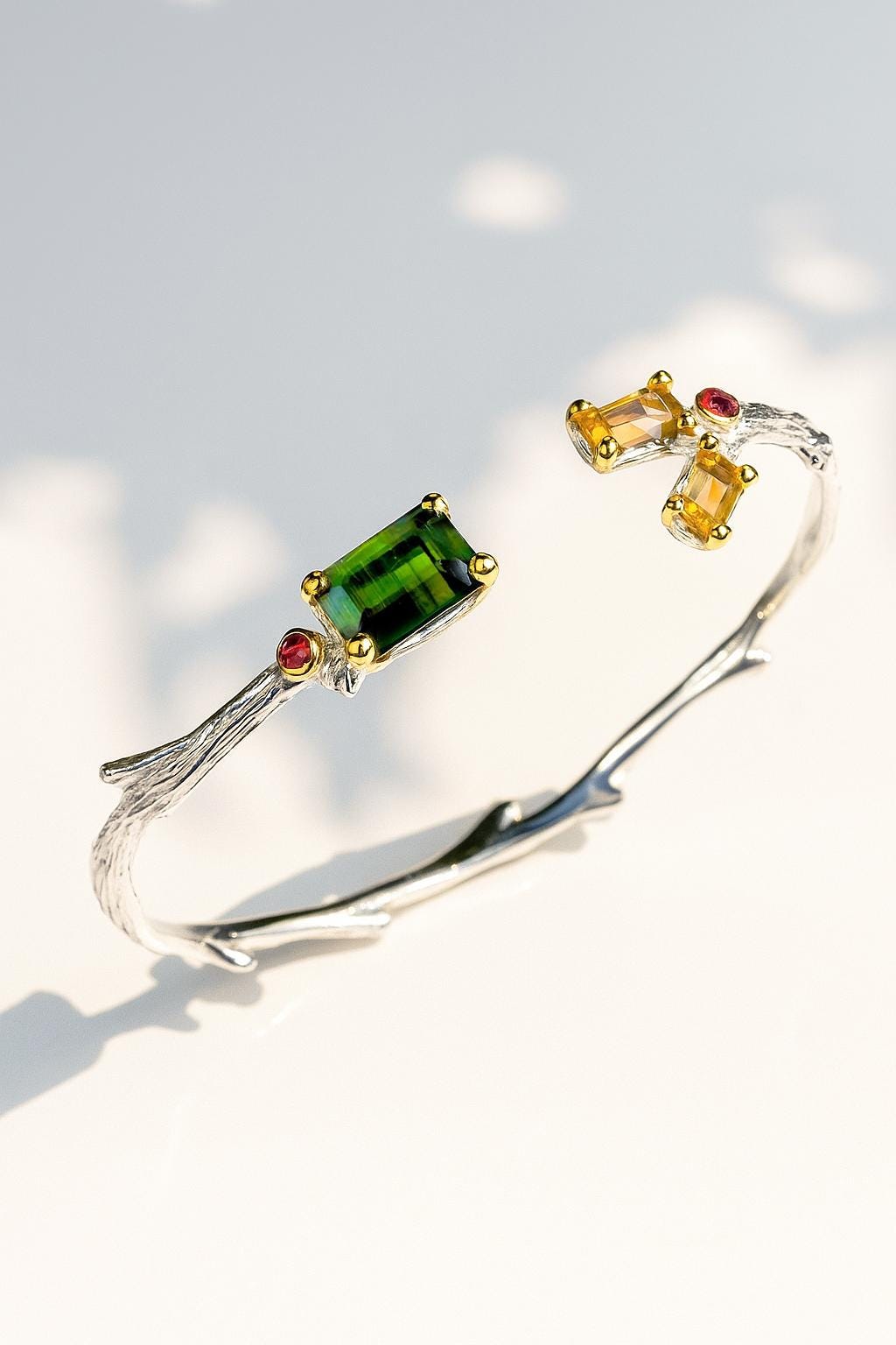 925 Sterling Silver Tourmaline Citrine Cuff Bracelet
