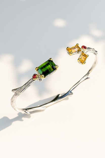 925 Sterling Silver Tourmaline Citrine Cuff Bracelet