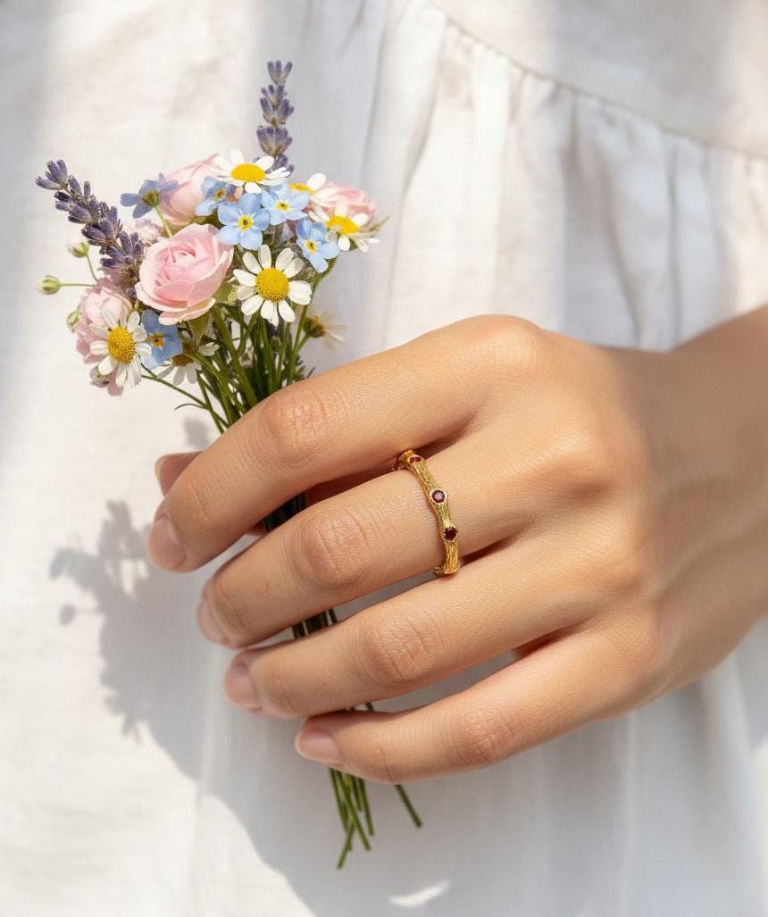 14K Solid Gold Nature Branch Eternity Band Ring