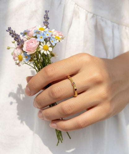 14K Solid Gold Nature Branch Eternity Band Ring
