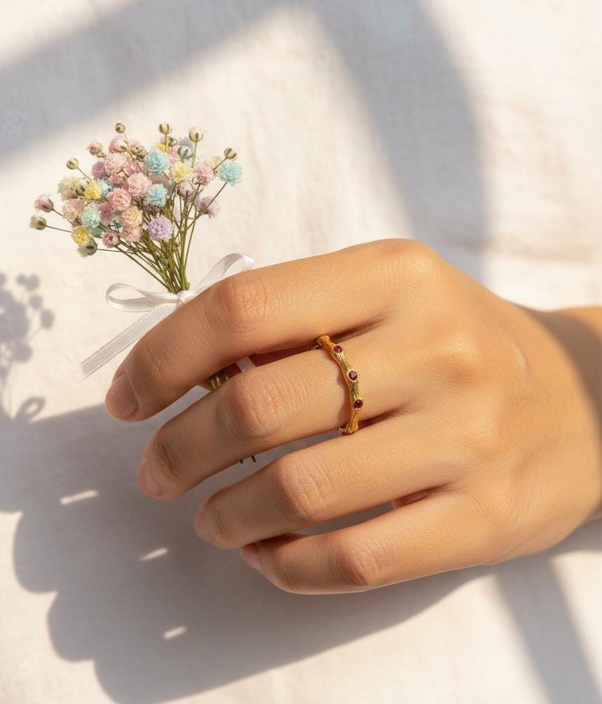 14K Solid Gold Nature Branch Eternity Band Ring