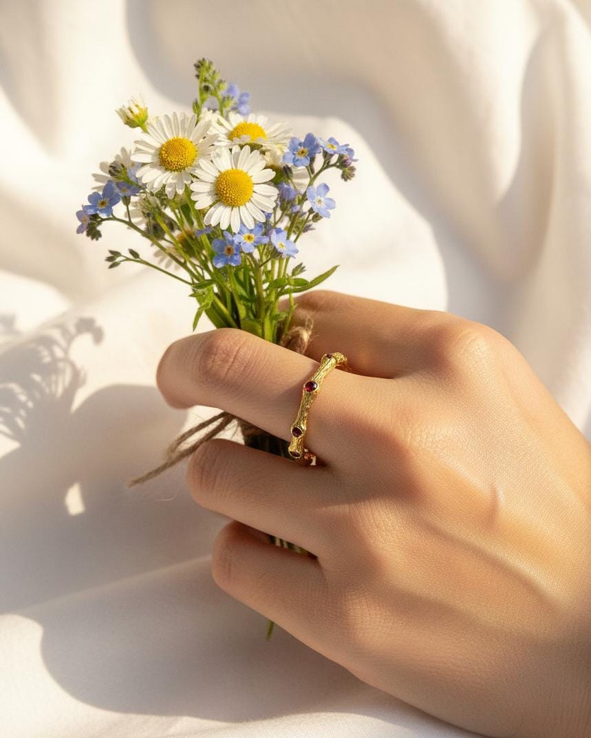 14K Solid Gold Nature Branch Eternity Band Ring