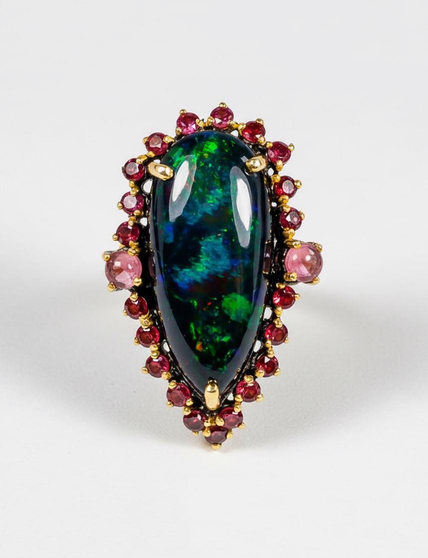 925 Sterling Silver Black Opal Ring