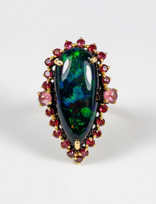 925 Sterling Silver Black Opal Ring