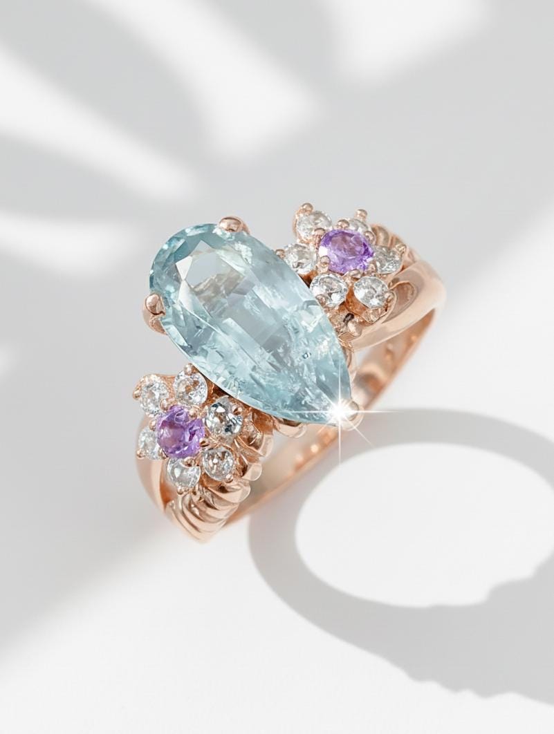 925 Sterling Silver Aquamarine Ring, setting detail