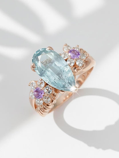 925 Sterling Silver Aquamarine Ring, setting detail