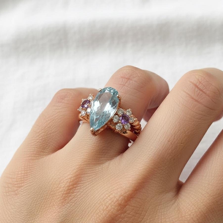 925 Sterling Silver Aquamarine Ring, side view, image 13