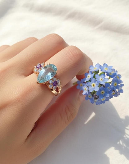 925 Sterling Silver Aquamarine Ring, side view
