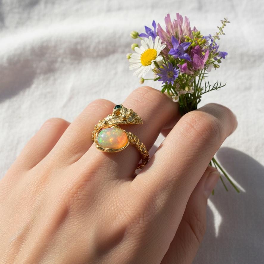 925 Sterling Silver Fire Opal Leaf Ring
