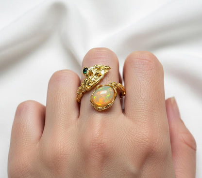 925 Sterling Silver Fire Opal Leaf Ring