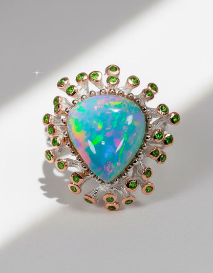 925 Sterling Silver Rainbow Opal Ring