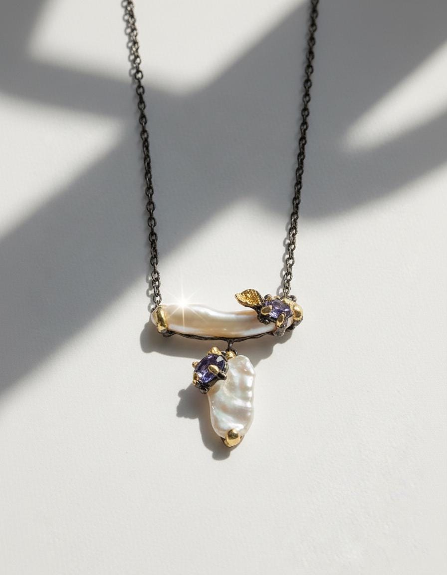 925 Sterling Silver Freshwater Pearl Pencil Bar Necklace