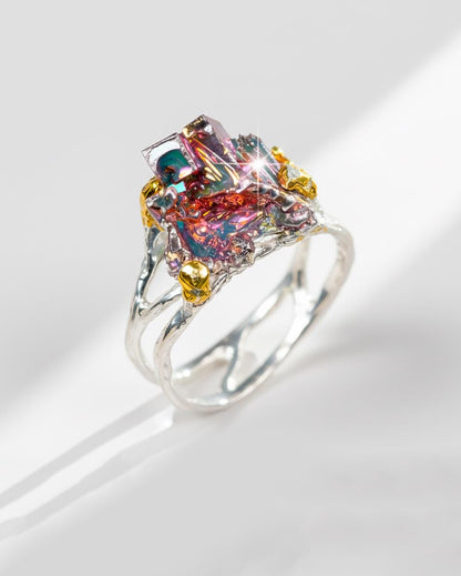 925 sterling silver rainbow bismuth rough ring