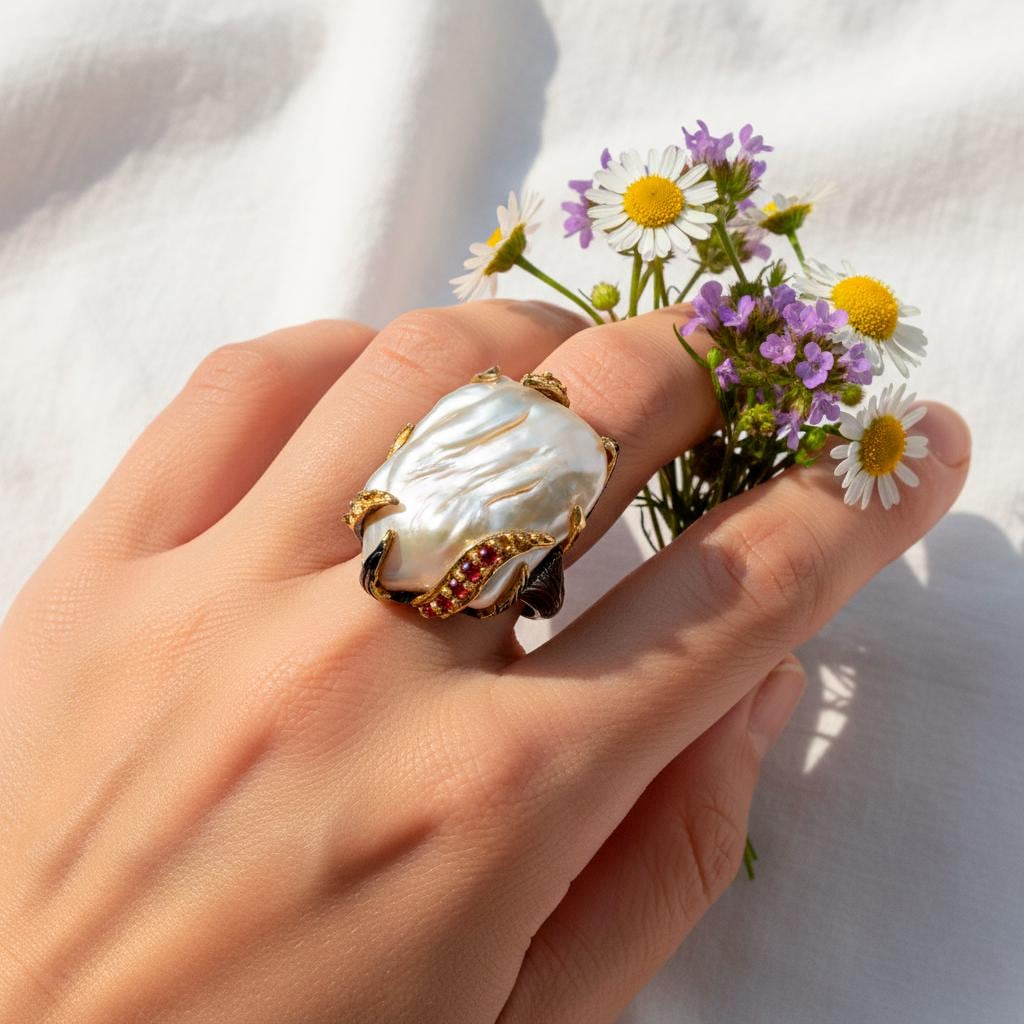 925 Sterling Silver Freshwater Pearl Ring, side view
