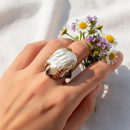 925 Sterling Silver Freshwater Pearl Ring, side view