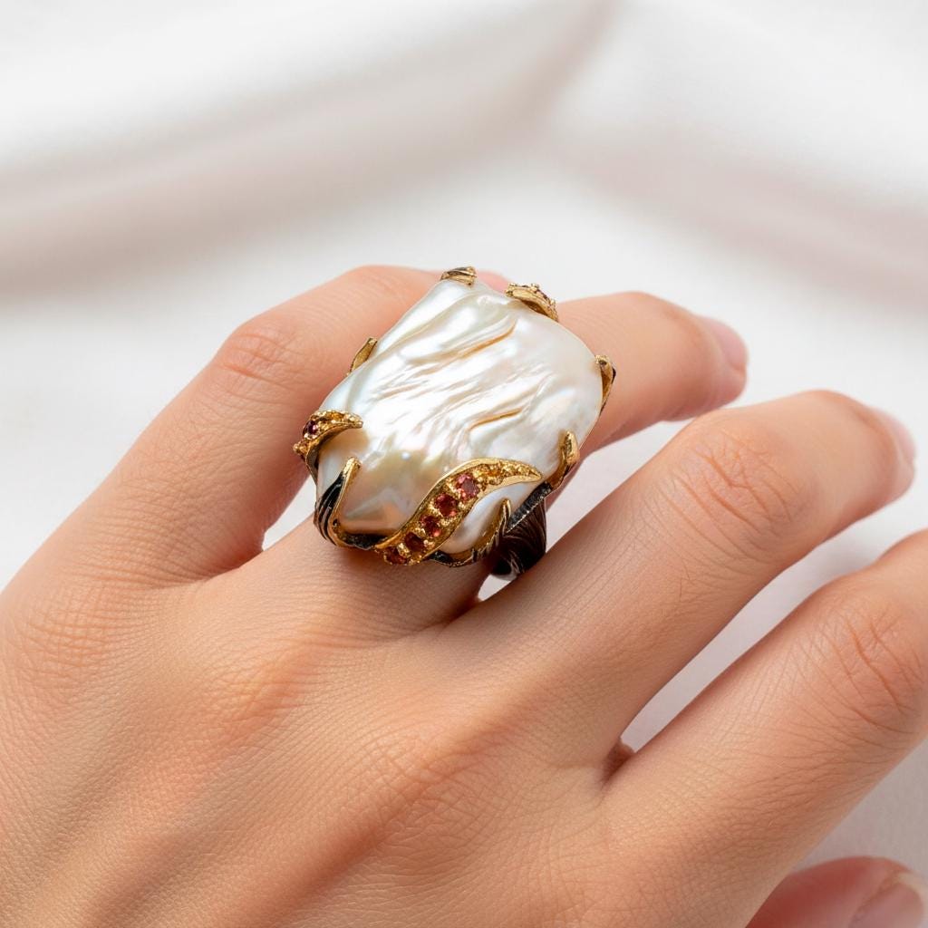 925 Sterling Silver Freshwater Pearl Ring, worn look