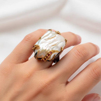 925 Sterling Silver Freshwater Pearl Ring, worn look