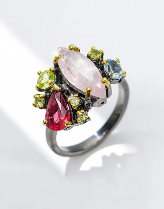 925 Sterling Silver Morganite Cluster Ring