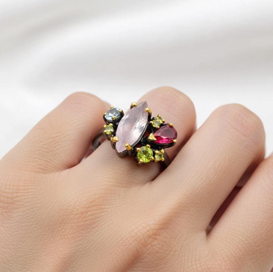 925 Sterling Silver Morganite Cluster Ring