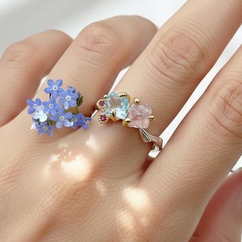 925 Sterling Silver Custom Raw Gemstone Mothers Ring