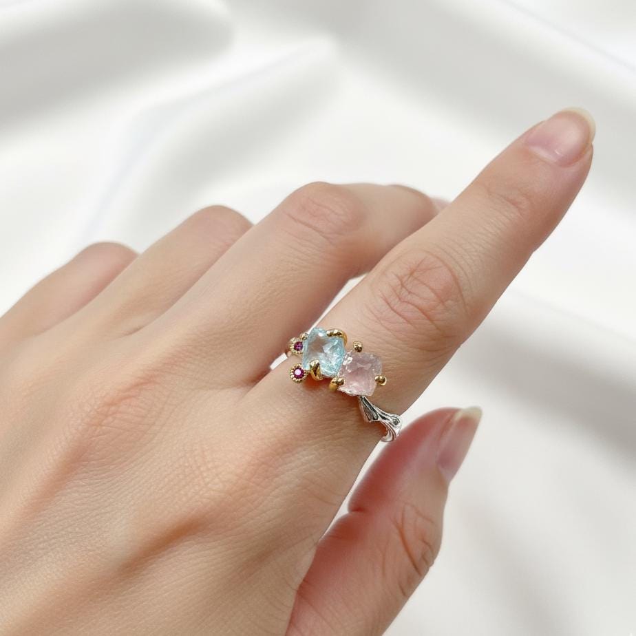 925 Sterling Silver Custom Raw Gemstone Mothers Ring