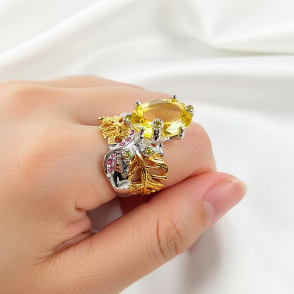 925 sterling silver lemon quartz nature ring